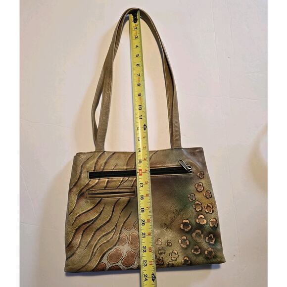 Anuschka Hand-Painted Leather Handbag Purse LG Animal Print Floral Art-to-wear - Picture 13 of 16